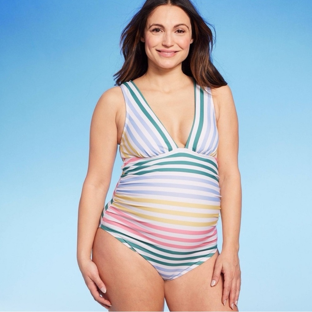 Isabel Maternity by Ingrid & Isabel Striped Maternity One Piece Sz Large, new